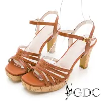 在飛比找momo購物網優惠-【GDC】真皮簍空細帶素色氣質中高跟涼鞋-棕色(313448