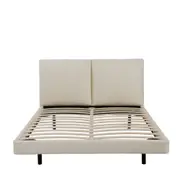 Design Square PU Leatherette Floating Bed Frame With LED Light Double Size Beige