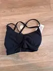 Calia Womens Pure Black Cross Bikini Top Ruched Front Racerback Size 2XS NWT