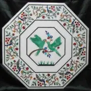 2' White Marble Table Top Floral inlay grill Work Octagon Shape Table Top bird