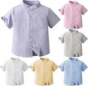 [Generic] Solid Colors Lapel Tee Shirts Short Sleeved Colors Single Breasted Short Sleeve Shirt Multi Color Front Button Shirts with Pocket Optional Kid Stand Neck Tops