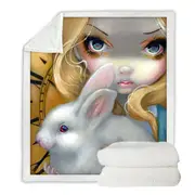 Faces of Faery #141 Blond Alice Girl and Bunny Throw Blanket
