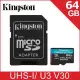 金士頓 高速U3等級 Kingston Canvas GO Plus microSDXC UHS-I U3 V30 A2 64G
