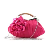 Womens Silk Flowers Evening Bags Clutch-RoseRed