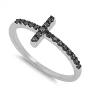 Sideways Cross Ring Genuine Sterling Silver 925 Rhodium Plated 9 mm Sizes 4 - 12