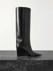 [Jimmy Choo] Jimmy Choo - Blake 85 Logo-appliquéd Leather Wedge Knee Boots - Black - IT39.5 IT 39.5 Black