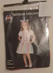 RAINBOW UNICORN HALLOWEEN COSTUME 4-6 DRESS AND HEADBAND E5