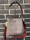 NWT $350 Coach Willow Small Bucket Bag c/b C3890 Signature Logo Tan Rust Brass
