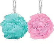 TRIVESH Sponge Body Scrubber Bathing Body Wash Puff Loofah for Men Women Baby Kids Loofah Sponge Pouf Body Scrubber Soft Round Bath Sponge Loofah Scrub Multicolour (Pack of 2 Pcs))