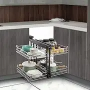 Two Tier Rotating Corner Cabinet with Pull Out Shelves for Kitchen or Bathroom Storage Damping Puff Technology 800 900mm
