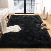Fluffy Rug for Bedroom, 4x6 Black Area Rugs for Living Room Dorm Shaggy Rug F...