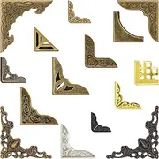 60PCS Metal Book Corner Protector Bronze Metal Book Corner Vintage Antique Book Scrapbooking Corner Protector for Desk Jewelry Case Box Book Scrapbooking Albums Menus Triangle Carved 15 Styles