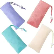 Gogogmee 4pcs Exfoliating Mesh Soap Pouch Multi-function Travel Soap Bag Sturdy Slip-resistant Easy Foam Generation Drawstring Closure Body Face Cleaning