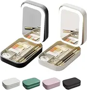 Periodicali Travel Makeup Mirror, Periodicali Travel Makeup Bag, Cosmetic Storage Box, LED Three-Color Adjustable Makeup Mirror (White+Black)
