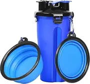 Dog Water Bottle Dog Bowls for Traveling Pet Food Container 2-in-1 with Collapsible Dog Bowls, Outdoor Dog Water Bowls for Walking Hiking Travelling (Blue)