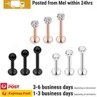 9PCS Labret Ear Studs Lip Ring Body Piercing Gem Stone Surgical Steel Jewellery