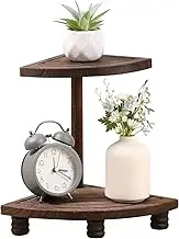 FwQoFvk 2 Tier Decorative Wood Riser, Rustic Corner Shelf, Countertop Bathroom Organizer, Farmhouse Riser, Corner Counter Shelf, Wood Tray for Kitchen Bathroom Dish Soap Tan
