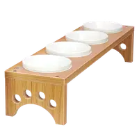 在飛比找松果購物優惠-【MOMOCAT】四口小型犬貓餐桌黃金柚木色附瓷碗 高11~
