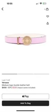 BNWT Versace Size 75 Pink Leather Belt With Dustbag & Receipts From Farfetch