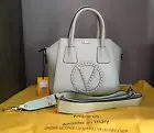 Valentino by Mario Valentino Minimi Rock V-Logo Leather Satchel Bag Light Gray