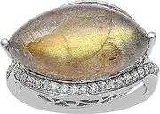 [MOONEYE] Marquise Shape Labradorite Gemstone And Cubic Zircon With 925 Sterling Silver Ring