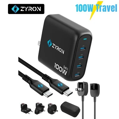 ZYRON 100W GaN Charger 4 Port Multi USB-C Charger PD3.0 PPS Fast Power Adapter