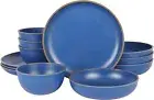 Home Rockabye Rockaway Dinnerware Set, Service for 4 (Melamine), Matte Blue