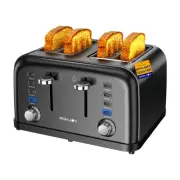 Black Toaster 4 Slice, Dual Independent Controls, Extra Wide Slot Toasters fo...