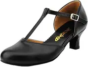 [Bokimd] Womens T-Strap Latin Salsa Ballroom Dance Heels Black Character Shoes Prom Wedding Dress Pumps