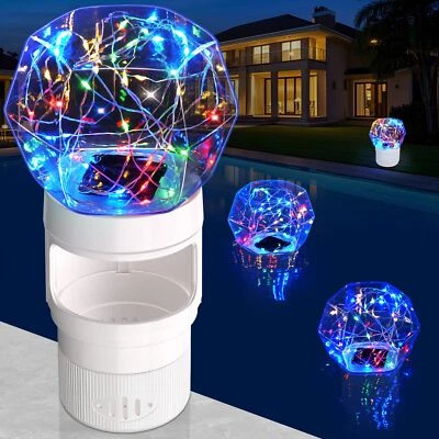 Flotador Dispensador De Cloro Ajustable Con Luz Para Piscina Luces Solares Flujo