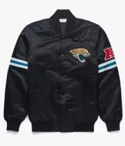 Jacksonville Jaguars Black Satin Bomber Jacket - Sleek Full-Snap Varsity Style