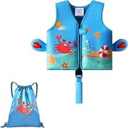 Evolutive Neoprene Swim Vest for Kids 15-35KG Girls Boys with Security Buckle Removable Floats for Toddlers
