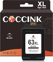 COCCINK 63XL Black High-Yield Ink Cartridge Replacement for HP 63 for Envy 4520 4512 4511 4510 Officejet 3830 4650 4652 5200 5252 5258 Deskjet 3630 3636 1112 2132 Printer hp63xl hp63 XL 1 Black