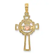 14K Two-Tone Claddagh Cross Charm