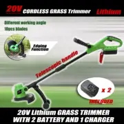 20V Lithium Grass Trimmer Lawn Grass Edge Brush Cutter w/ Blade & Wheel 2Battery