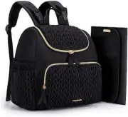 Black Travel Backpack with Diaper Changing Mat - Small Size, Insulated Pocket,Pe