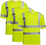 Dazonity Hi Vis T Shirt 3pcs, High Visibility Shirts for Men Women Work Safety Shirts with Reflective Strips and Pocket