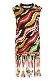 Emilio Pucci Sleeveless Fringed Mini Dress Cotton Multicolor XS Unused with Tag