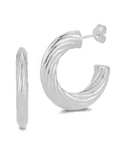 Chloe and Madison Silver Flattened Twisted Hoops