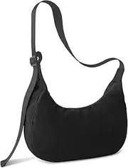 [Iqimott] Nylon Crescent Bag Medium Crossbody Shoulder Bag with Adjustable Strap, Large Capacity Casual Waterproof Sling Bag for Women