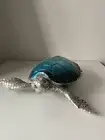 Rolling Hills Homewares Metallic Blue Turtle With Silver Body - 20cm