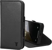 TORRO Leather Case Compatible with iPhone 16 – Premium Leather Wallet Case with Kickstand and Card Slots (Compatible with Official MagSafe Chargers) - Black