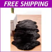 Elegant Black Fluffy Sheepskin Rug 2'x6' - Cozy Addition to Indoor Spaces