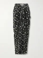 [Faithfull] Faithfull - Tayga Floral-print Silk-crepe Pareo - Black - One size One size Black