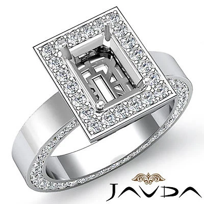 Diamond Engagement Pave Ring Setting 18k White Gold Emerald Semi Mount 1.4Ct