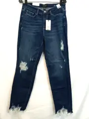 Judy Blue McKinney Mid Rise Slim Fit Shark Bite Jeans in Dark Blue Size 30 *NEW