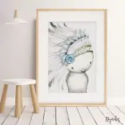 Baby, Boy Nursery Wall Art Prints Boho Woodland Tribal Animals little chief
