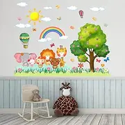 AnFigure Forest Baby Animals Wall Decals - Monkey Elephant Lion Giraffe Wall Stickers - Baby Nursery Kids Room Daycare Playroom Wall Decor