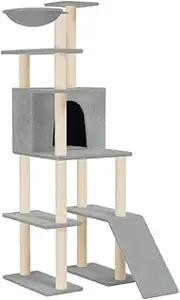 Cat Tree for Indoor Cats, Light Grey 166 cm with Sisal Scratching Posts, Sturdy & Space-Saving Cat Furniture for Small Apartments