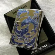 Zippo Oil Lighter Armor Case Dolphin Palm Tree Silver Blue Lame glitter Brass JP